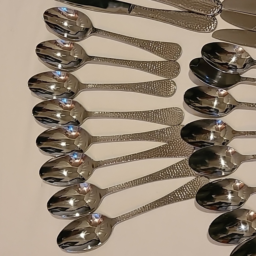Towle Stainless Living Collection 45 Pieces, Hammered Flateware Silverware Fork - Picture 4 of 16